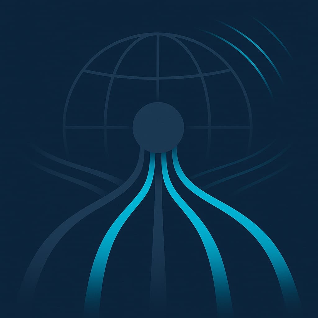 Abstract representation of Xelf Solutions' technology and global connectivity